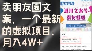 卖朋友圈文案，一个最新的虚拟项目，月入4W+（教程+素材）-源创网