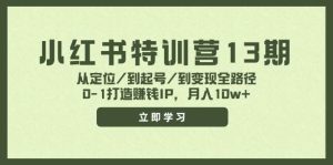 小红书特训营13期，从定位/到起号/到变现全路径，0-1打造赚钱IP，月入10w+-源创网