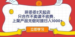 拼多多2天起店，只合作不卖课不收费，上架产品无偿对接日入1000+-源创网