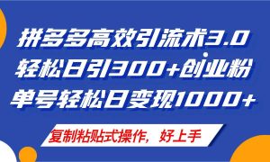 拼多多店铺引流技术3.0，日引300+付费创业粉，单号轻松日变现1000+-源创网