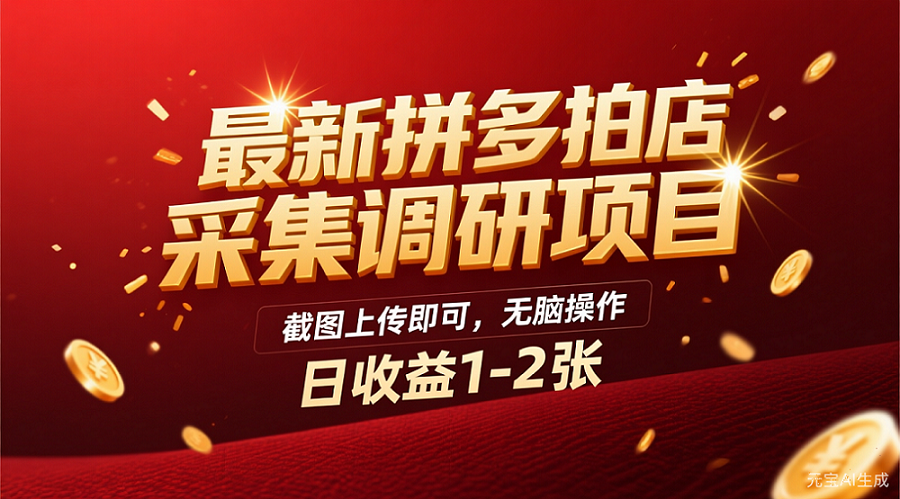 最新拼多多拍店采集调研项目,截图上传即可,无脑操作,日收益1-2张-源创网